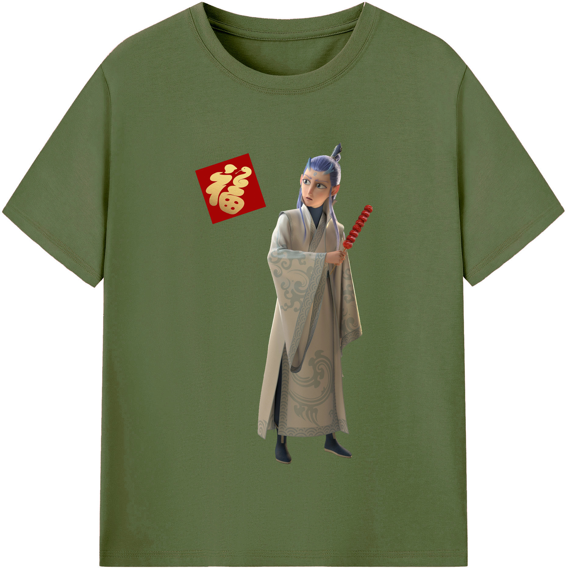 （画像用） Ne Zha 2 ナタ 魔童の大暴れ 綿100％半袖Tシャツ（フロントプリント）